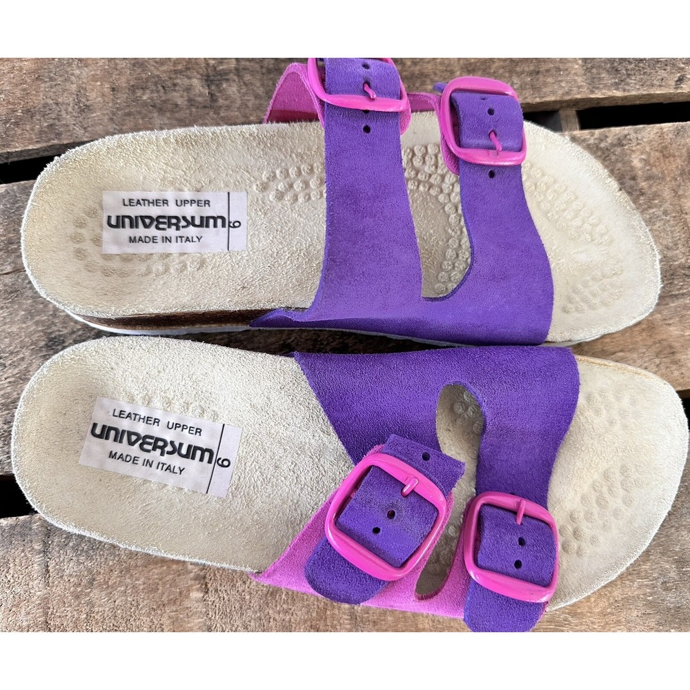 Universum Sandals Slides Italian Leather Suede Women 6 Purple Excellent - Picture 2 of 6